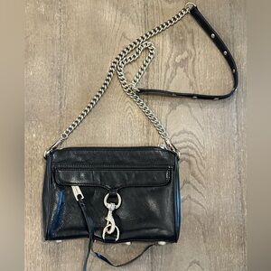 Rebecca Minkoff black leather crossbody with gold accents